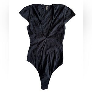 NWT Intimately Free People Plunge Bodysuit, Cap Sleeve V-neck, Black,‎ Size S